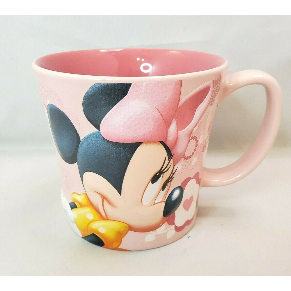 Disney Store Minnie Mouse 3-D Pink Mug Sparkle Hearts 14 OZ